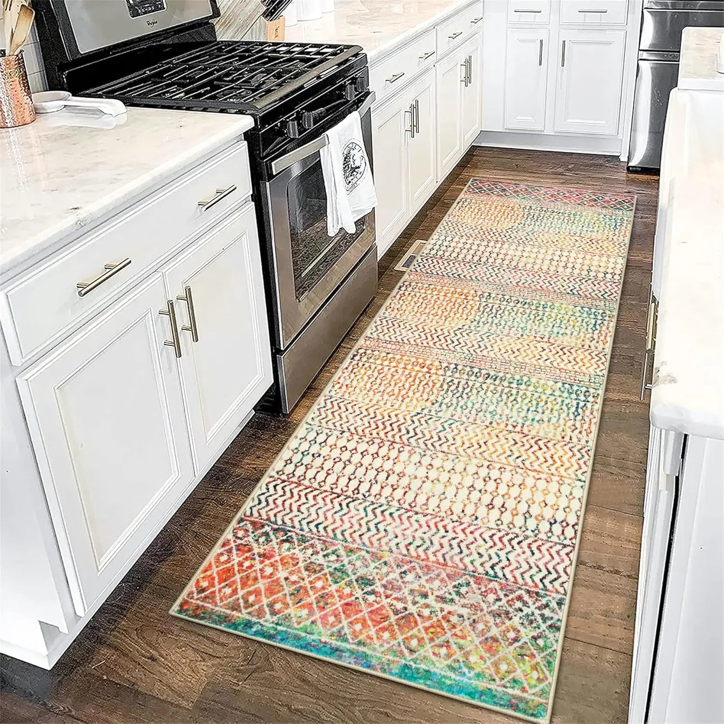 Christmas Red Geometric Rug - American Minimalist, Easy-Clean Entryway Carpet
