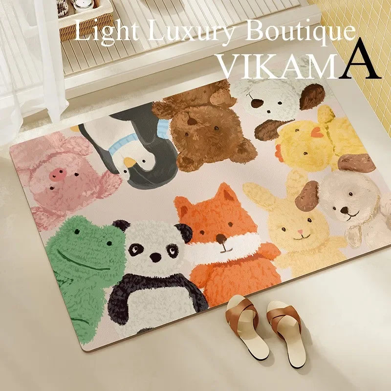 Diatomite Bath Mat, Absorbent Non-Slip Floor Mat, Quick Dry Kitchen & Entryway Rug, Cartoon Design Waterproof Doormat
