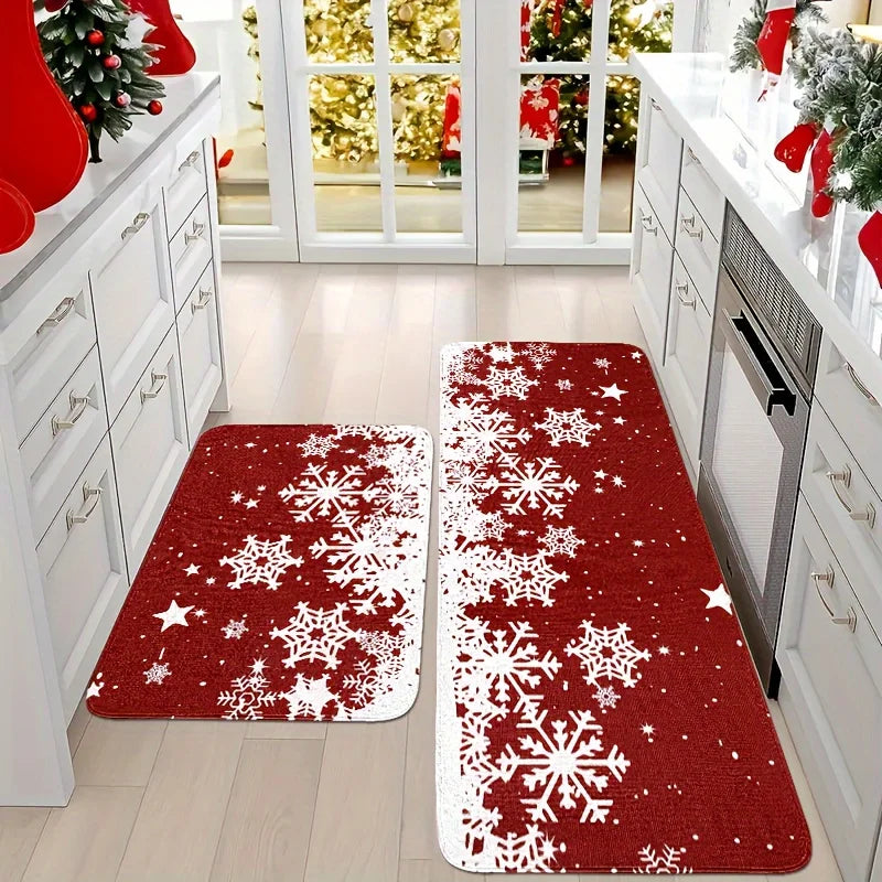 Christmas Kitchen Mat 3-Piece Set - Non-Slip Holiday Floor Mats for Hallway & Entry