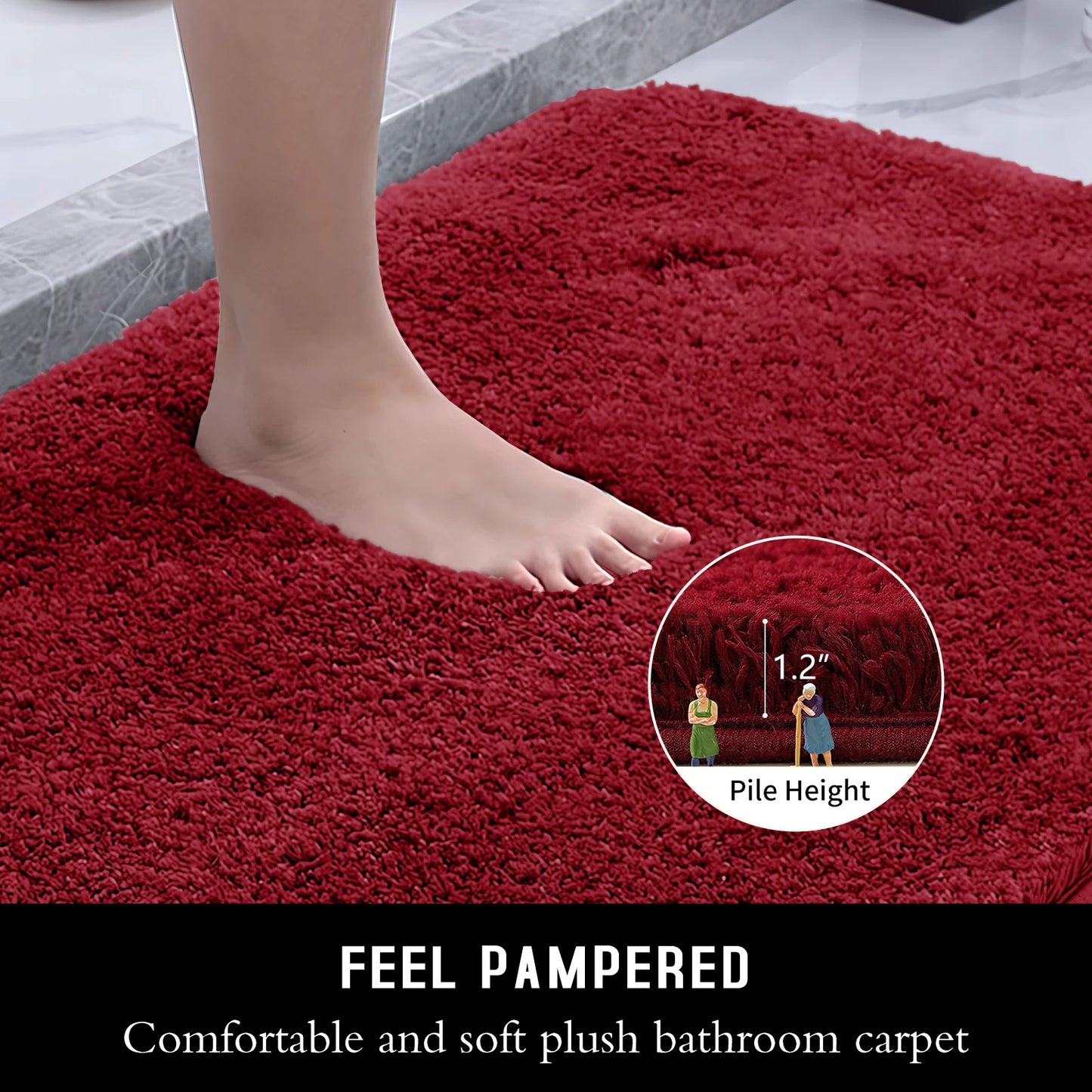Super Plush Bath Rug - Ultra Absorbent & Non-Slip Bathroom Floor Mat, Machine Washable