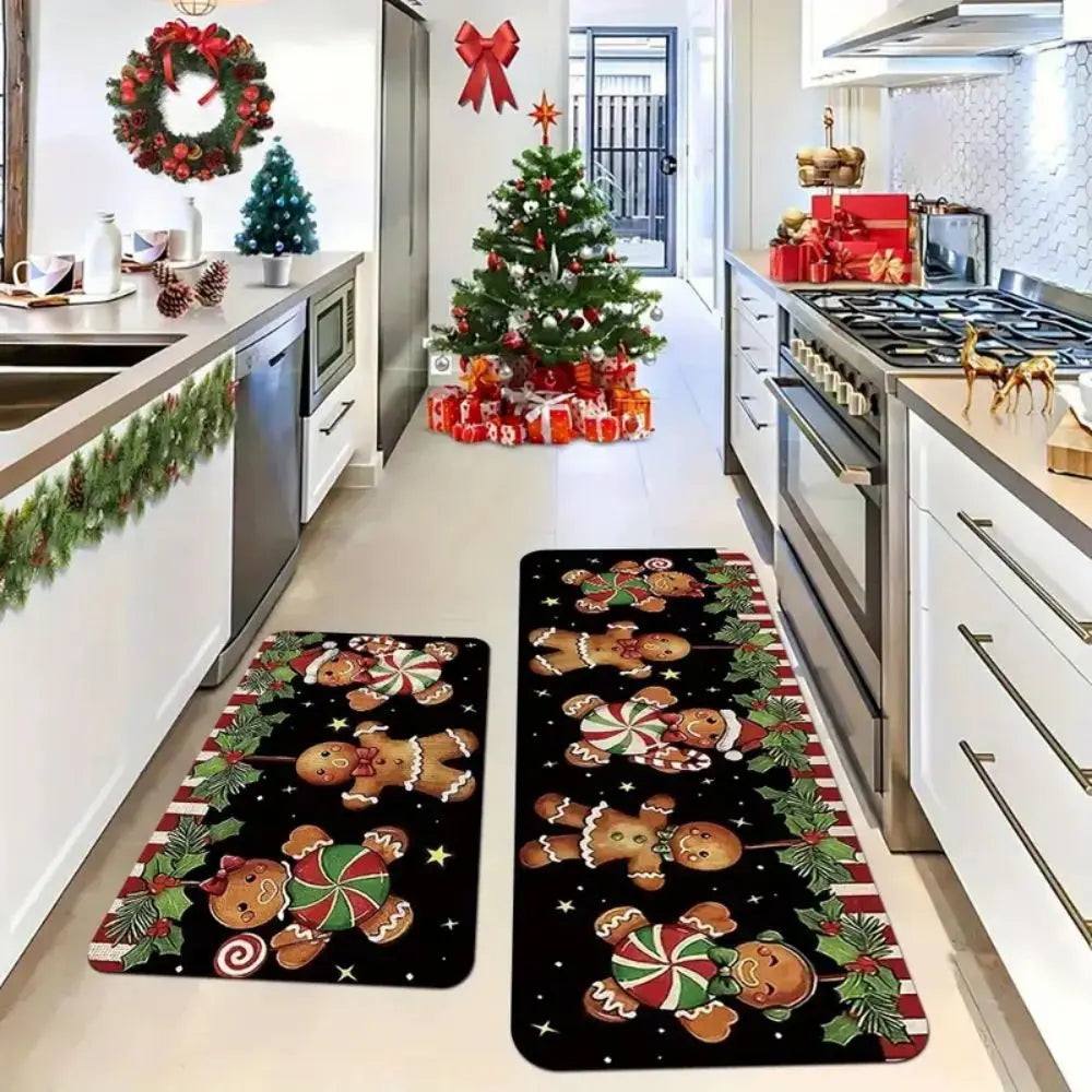 Christmas Tree Mat 2-Piece Set - Non-Slip & Stain-Resistant for Kitchen & Bathroom Door