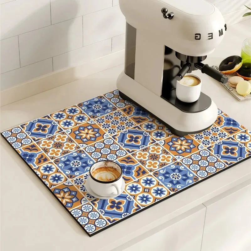 Retro Diatomite Dish Drying Mat - Quick-Dry & Waterproof for Sink & Coffee Bar