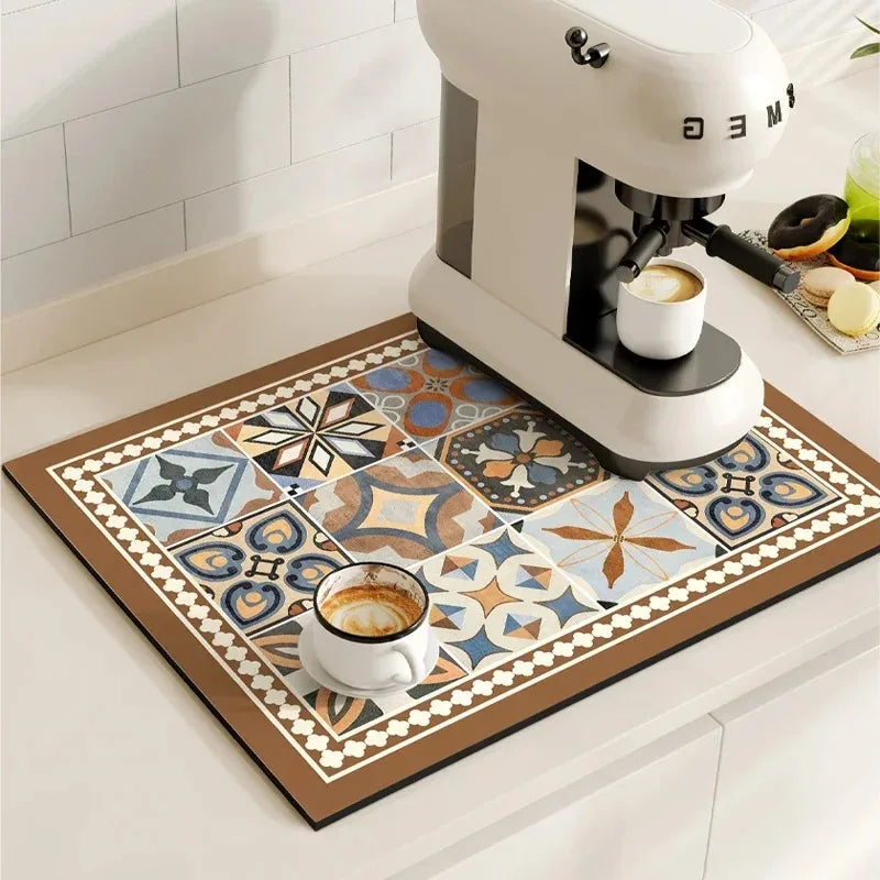 Retro Diatomite Dish Drying Mat - Quick-Dry & Waterproof for Sink & Coffee Bar