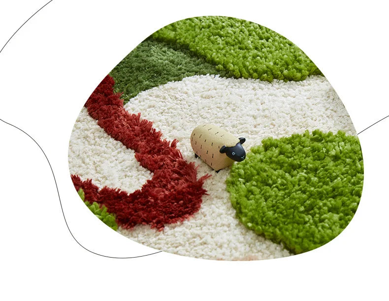 Green Moss Tufted Rug - Irregular Soft Carpet for Kids Room & Nursery Floor