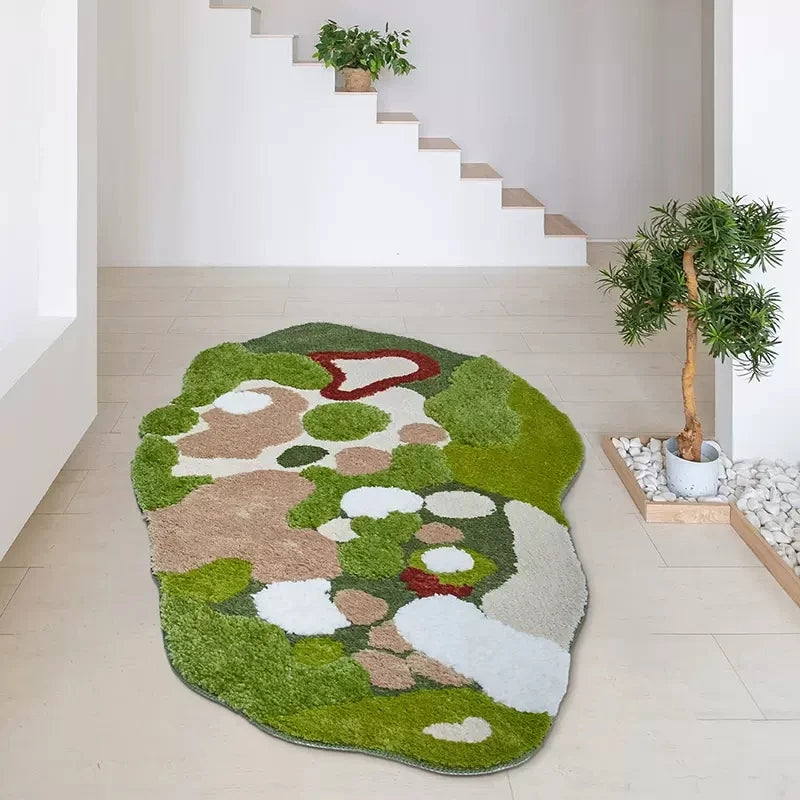 Green Moss Tufted Rug - Irregular Soft Carpet for Kids Room & Nursery Floor