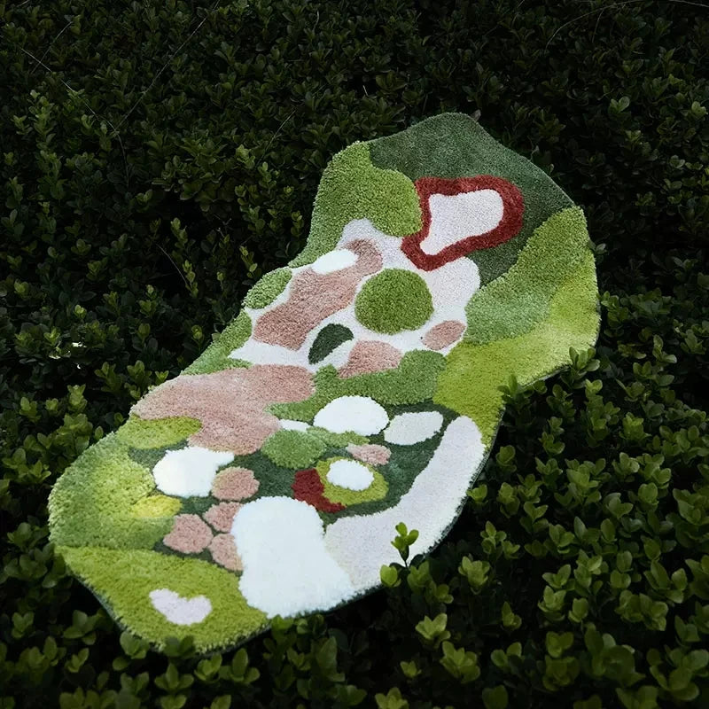 Green Moss Tufted Rug - Irregular Soft Carpet for Kids Room & Nursery Floor