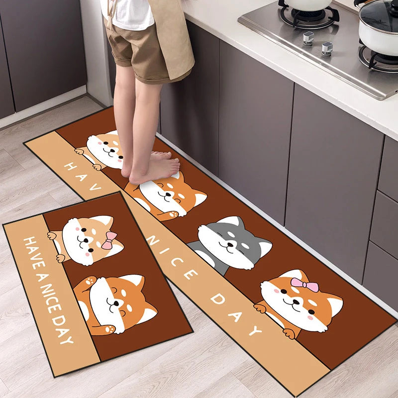 Cartoon Animal Runner Rug - Long, Non-Slip & Absorbent for Bedroom & Kitchen