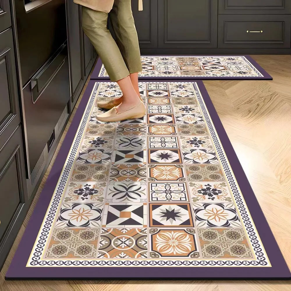 Plush Velvet Kitchen Mat - Oil-Proof, Absorbent & Non-Slip Floor Rug, Machine Washable