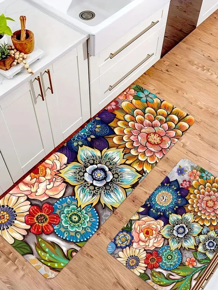 Diatom Mud Kitchen Mat 2-Piece Set, Non-Slip Absorbent Runner, Oil Resistant Easy Clean Floor Mats, Long Strip Rug