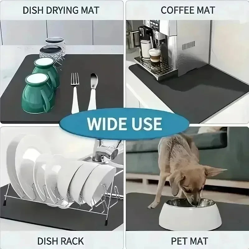 Retro Diatomite Dish Drying Mat - Quick-Dry & Waterproof for Sink & Coffee Bar