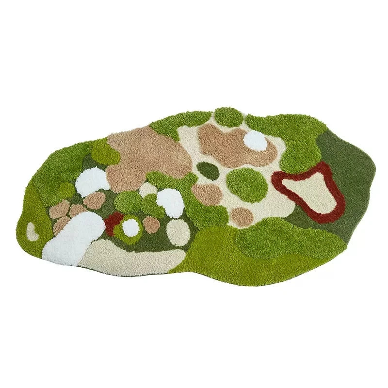 Green Moss Tufted Rug - Irregular Soft Carpet for Kids Room & Nursery Floor