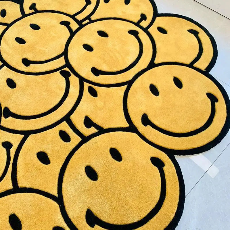 Smiley Face Plush Rug - Irregular Shaped Non-Slip Carpet for Game & Lounge Room