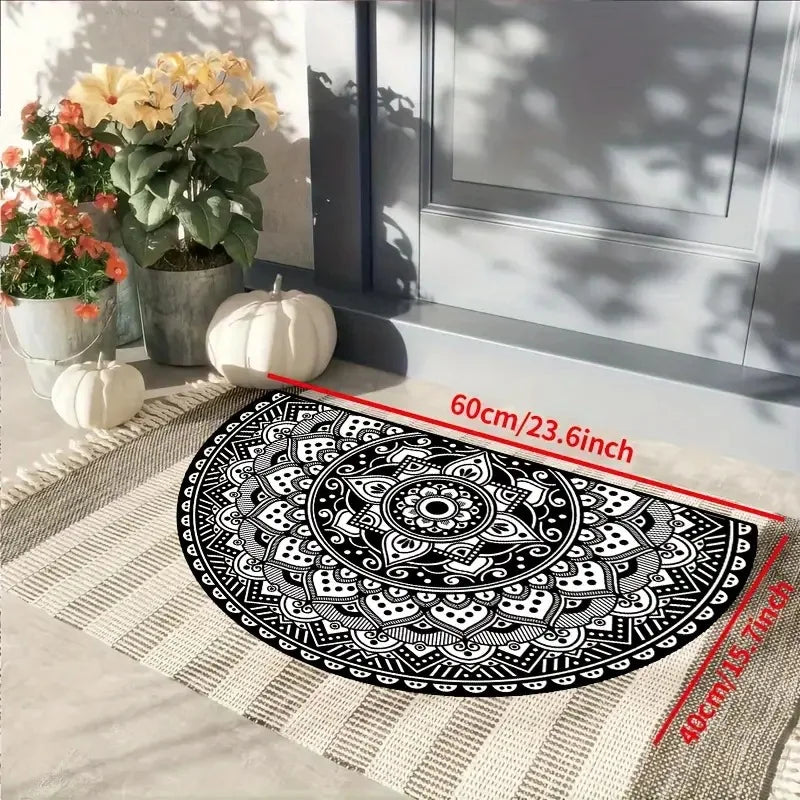 Boho Half-Moon Entryway Rug - Plush Crystal Velvet, Non-Slip & Dirt Resistant
