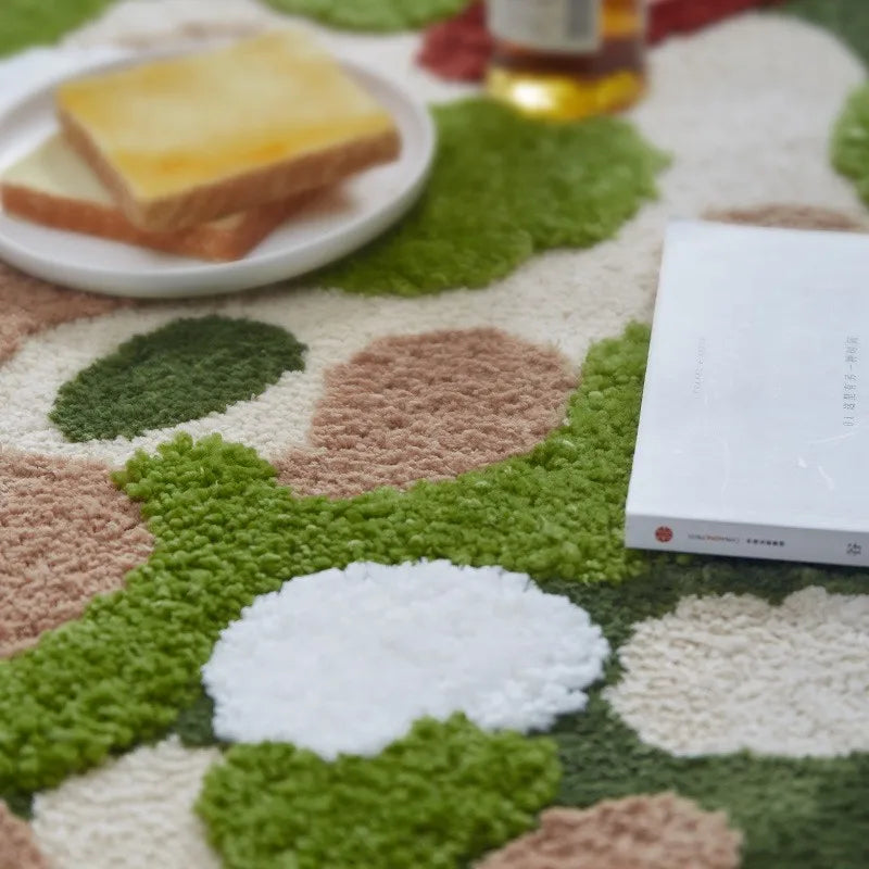Green Moss Tufted Rug - Irregular Soft Carpet for Kids Room & Nursery Floor