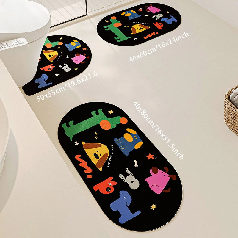 Summer Cartoon Diatomite Bath Mat - Quick-Dry, Absorbent & Non-Slip