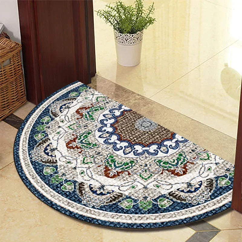 Retro Half-Moon Doormat - Vintage Style Entrance Rug for Living Room & Bedroom