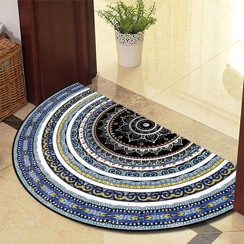 European Retro Half-Moon Doormat - Semi-Circular Entrance Rug for Living Room