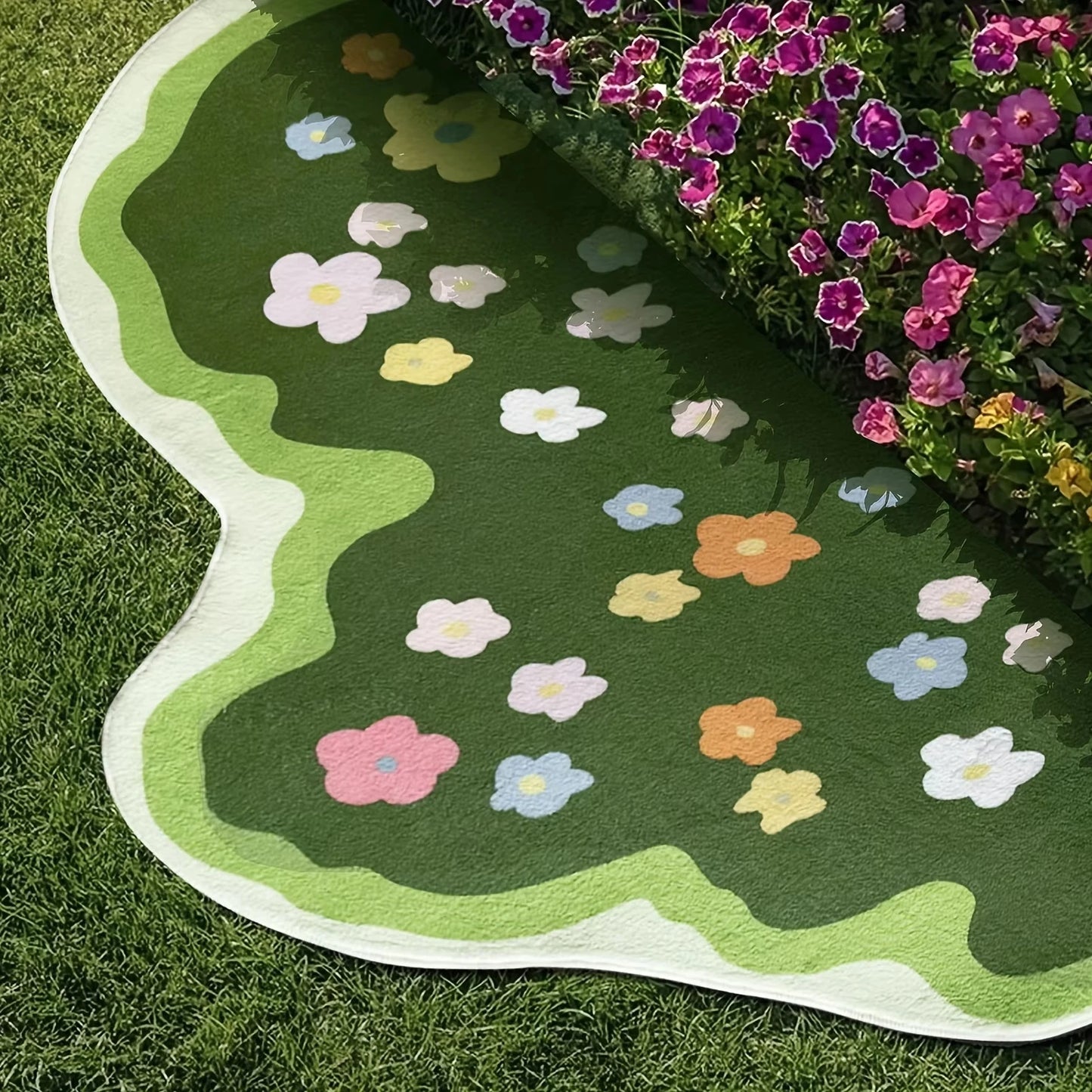 Botanical Area Rug - Soft Floral Bedroom & Living Room Carpet, Aesthetic Home Decor