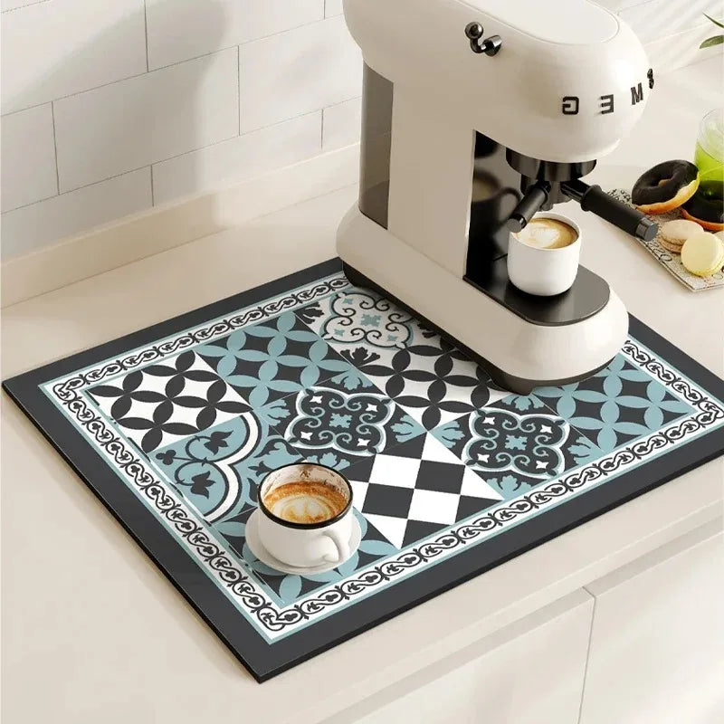 Retro Diatomite Dish Drying Mat - Quick-Dry & Waterproof for Sink & Coffee Bar