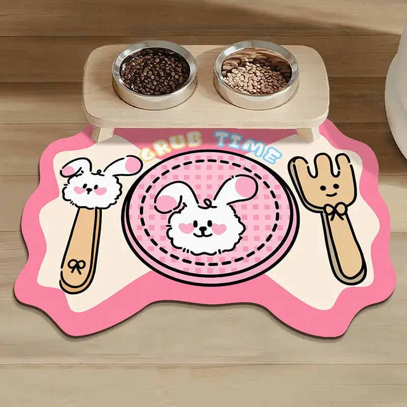 Cartoon Pet Feeding Mat - Non-Slip, Absorbent & Easy Clean Tray for Dog & Cat