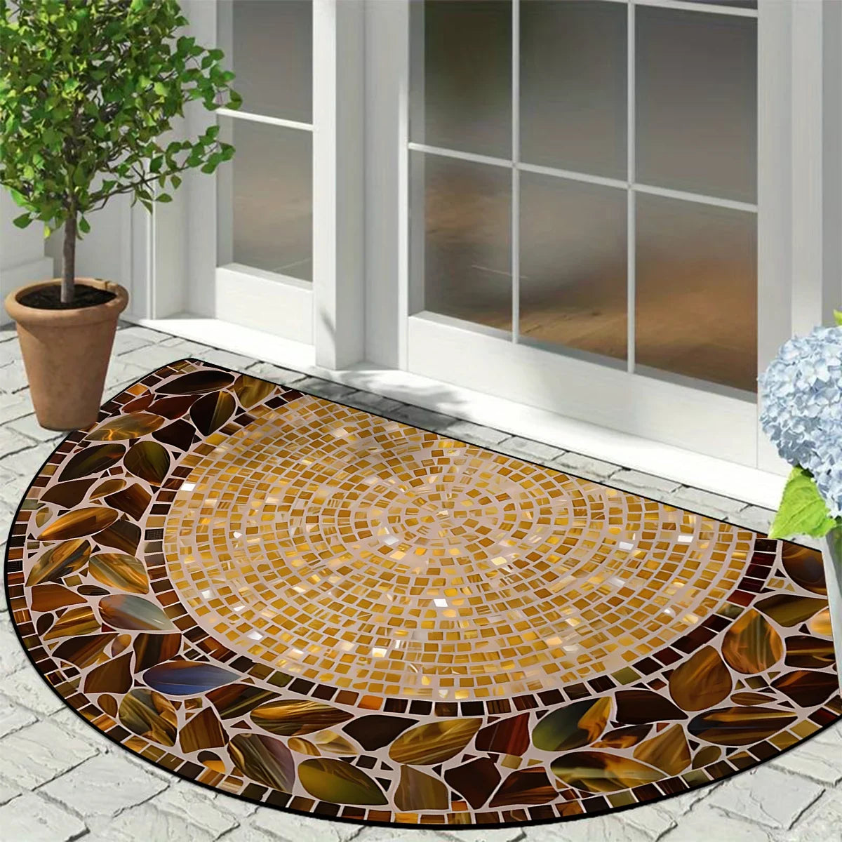 Semi-Circular Marble Doormat - Anti-Slip, Dirt & Wear Resistant Welcome Mat