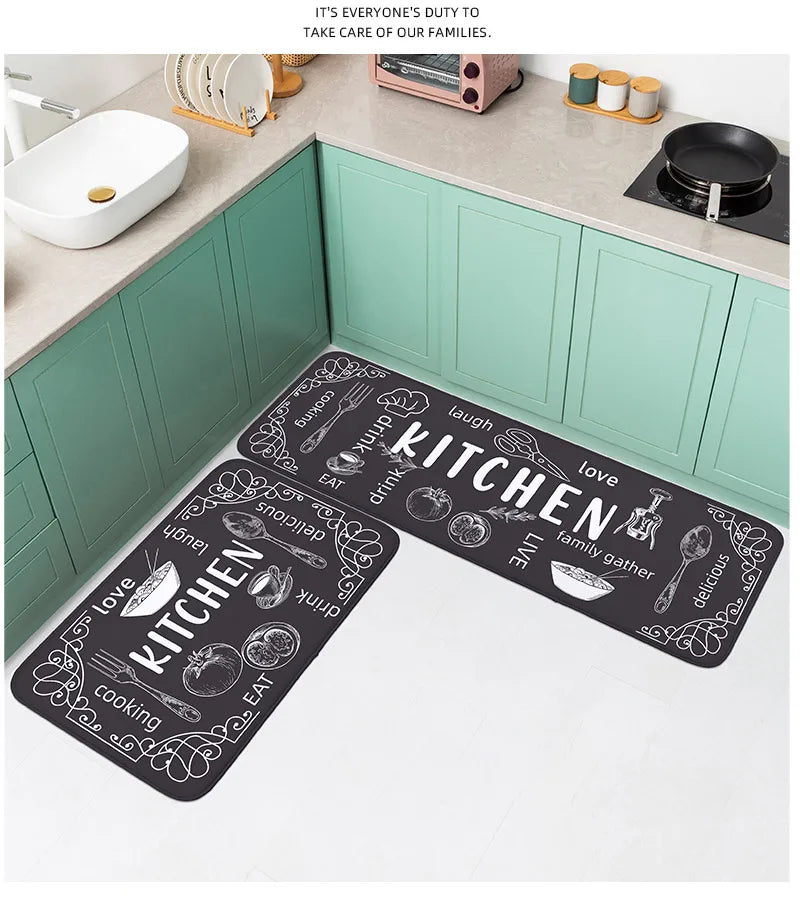 Washable Kitchen Mat with Sponge Comfort - Absorbent, Non-Slip & Waterproof Floor Rug