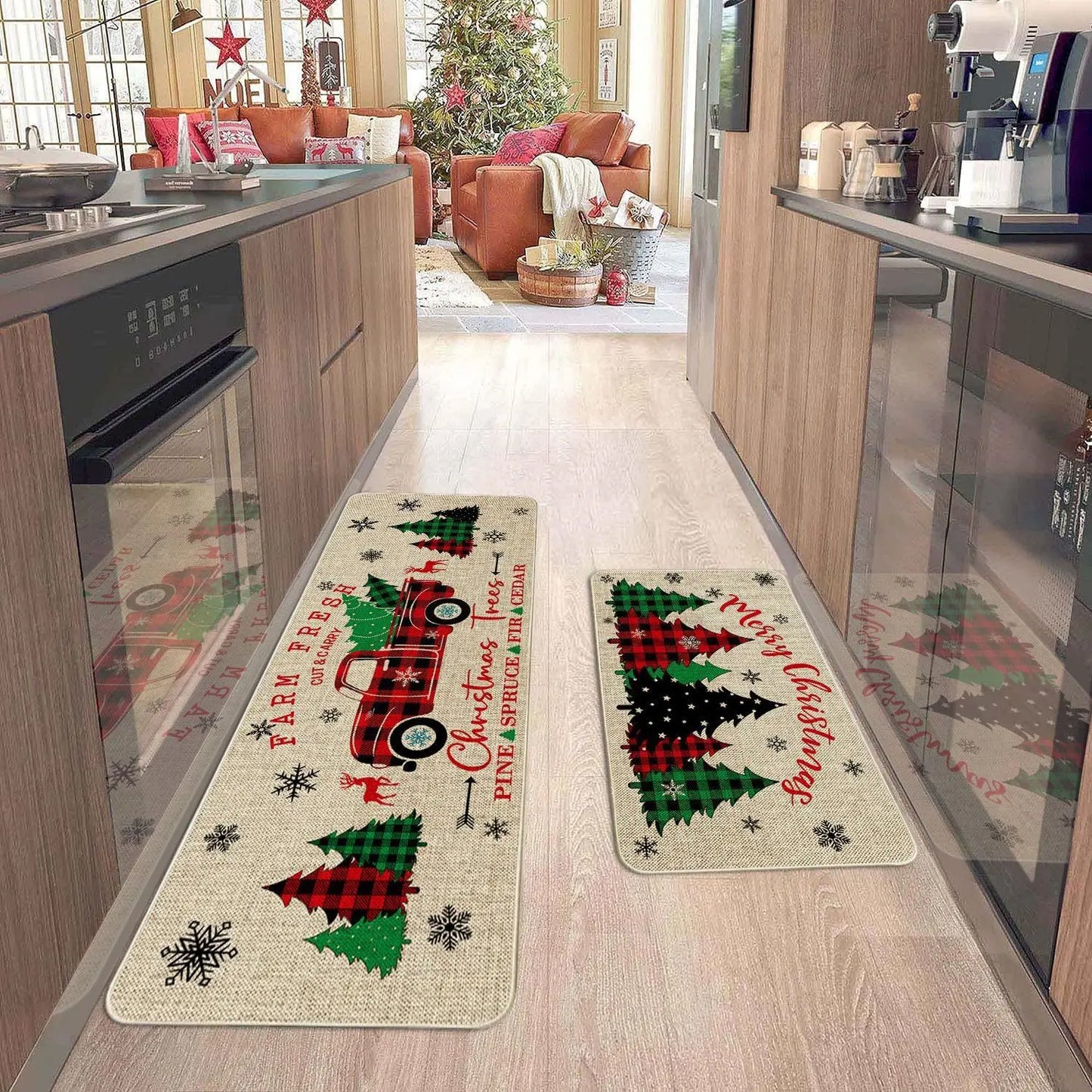 Christmas Doormat 2-Pack - Festive Holiday Welcome Mats, Anti-Slip for Door & Kitchen