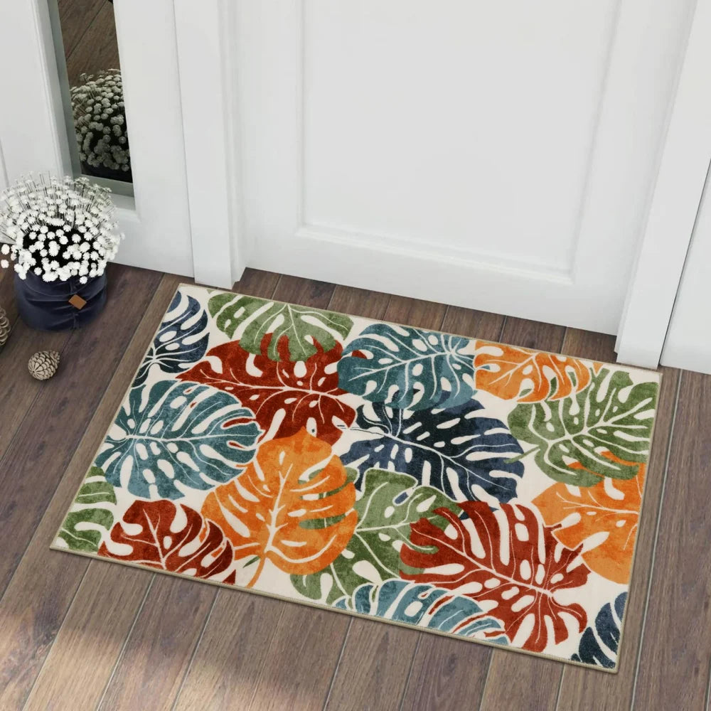 Green Leaf Anti-Slip Mat - Absorbent Kitchen & Bathroom Rug for Home Decor