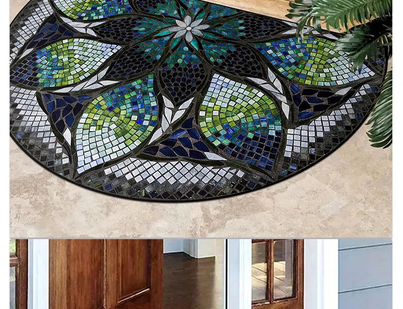 Floral Semi-Circular Doormat - Decorative & Durable Outdoor/Indoor Entrance Rug