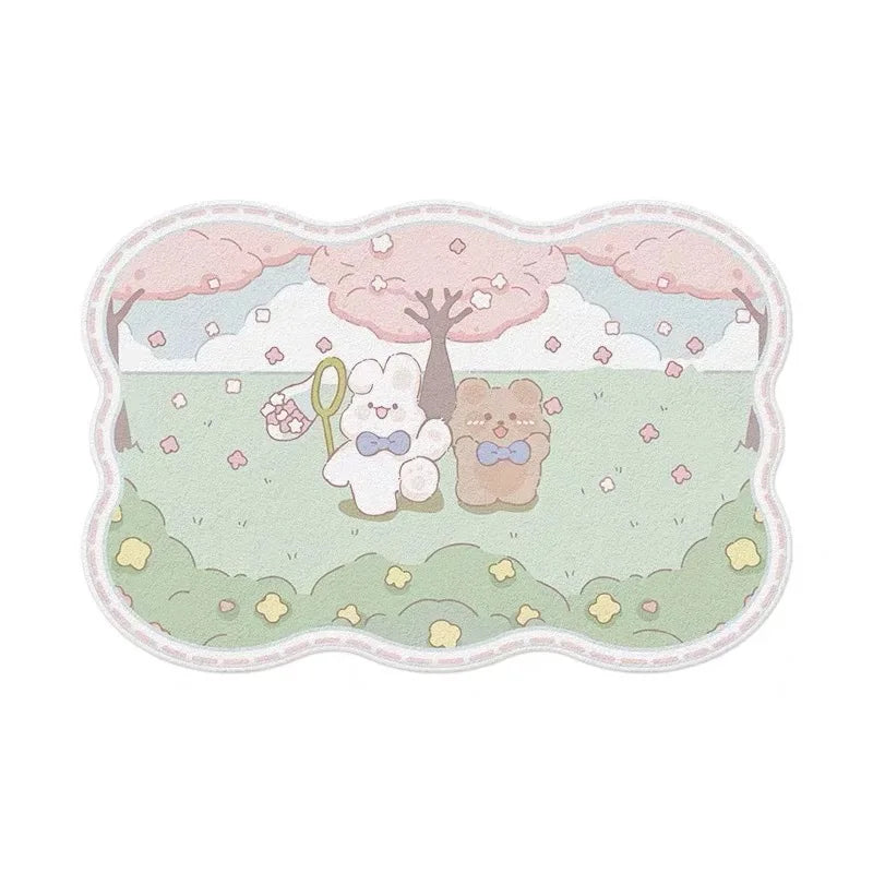 Cute Girl & Heart Print Rug - Soft Faux Cashmere Carpet for Bedroom & Nursery
