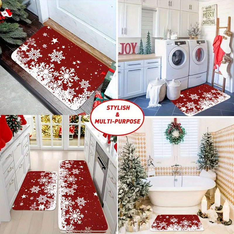 Christmas Kitchen Mat 3-Piece Set - Non-Slip Holiday Floor Mats for Hallway & Entry