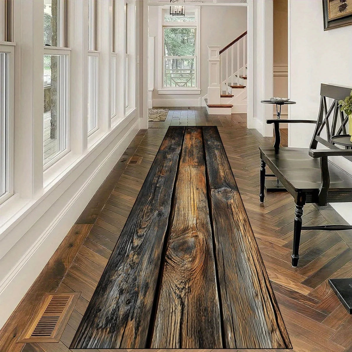 Vintage Wood Grain Runner Rug - Lightweight & Easy Wash for Hallway & Kitchen