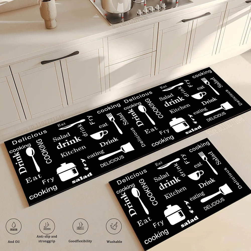 Large Absorbent Kitchen Runner - Non-Slip & Decorative Low-Pile Rug