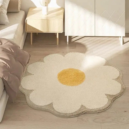 Round Smiley Flower Rug - Soft & Non-Slip Floor Mat for Bedside and Entryway