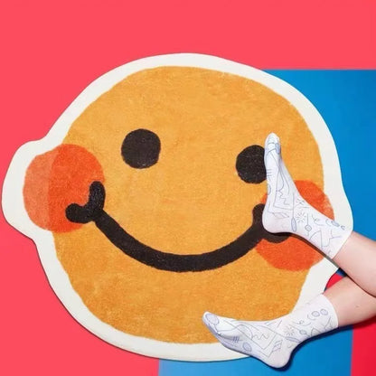 Round Smiley Flower Rug - Soft & Non-Slip Floor Mat for Bedside and Entryway