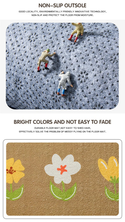 Small Fresh Floral Bath Mat, Absorbent Non-Slip Bathroom Rug with Words, Soft Toilet & Bedroom Floor Carpet, Decorative Entrance Doormat