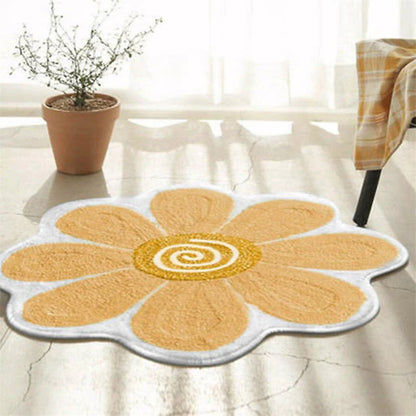 Round Smiley Flower Rug - Soft & Non-Slip Floor Mat for Bedside and Entryway