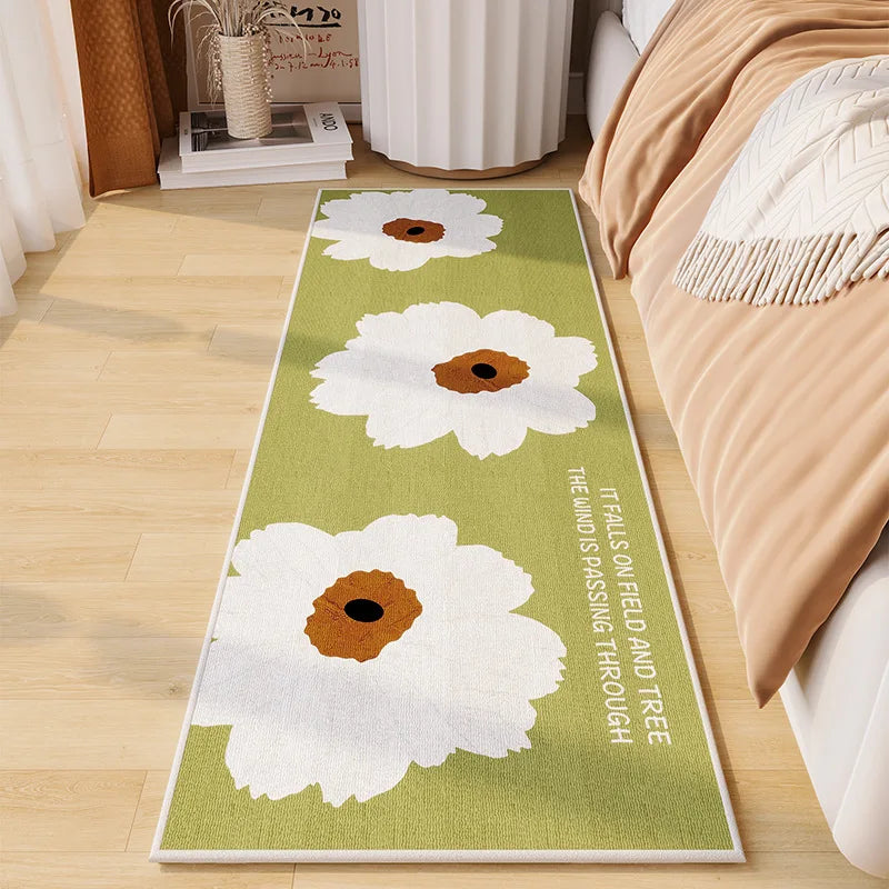 Green Velvet Bedside Mat - Plush Girlish Floor Cushion for Room Decor