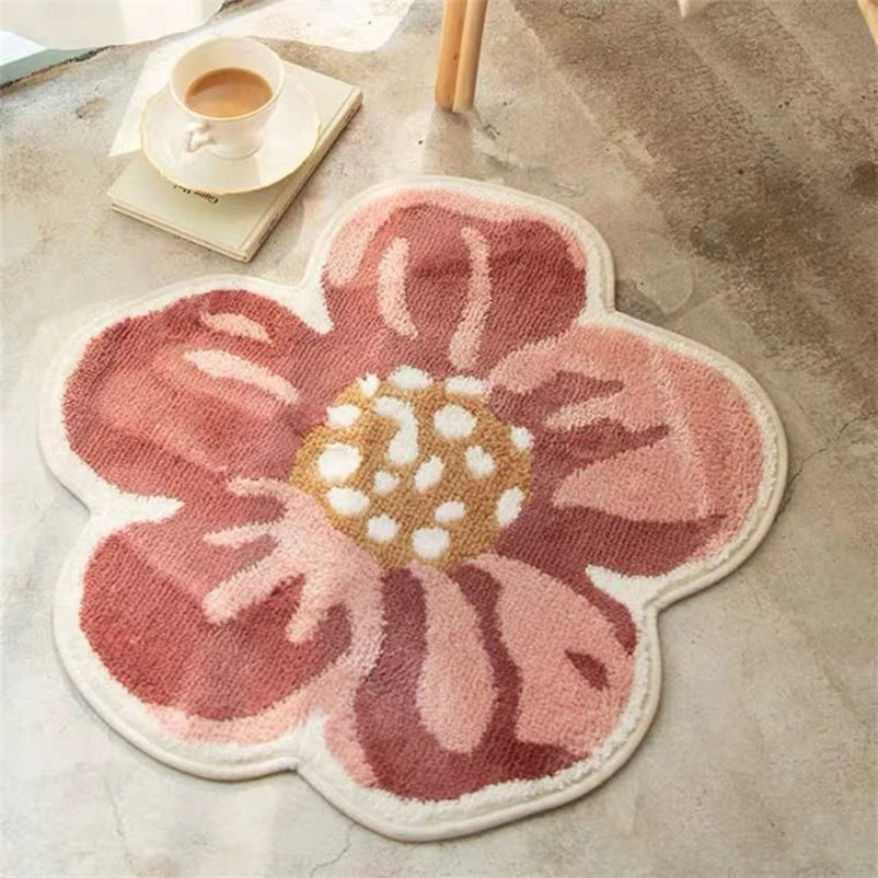 Round Smiley Flower Rug - Soft & Non-Slip Floor Mat for Bedside and Entryway