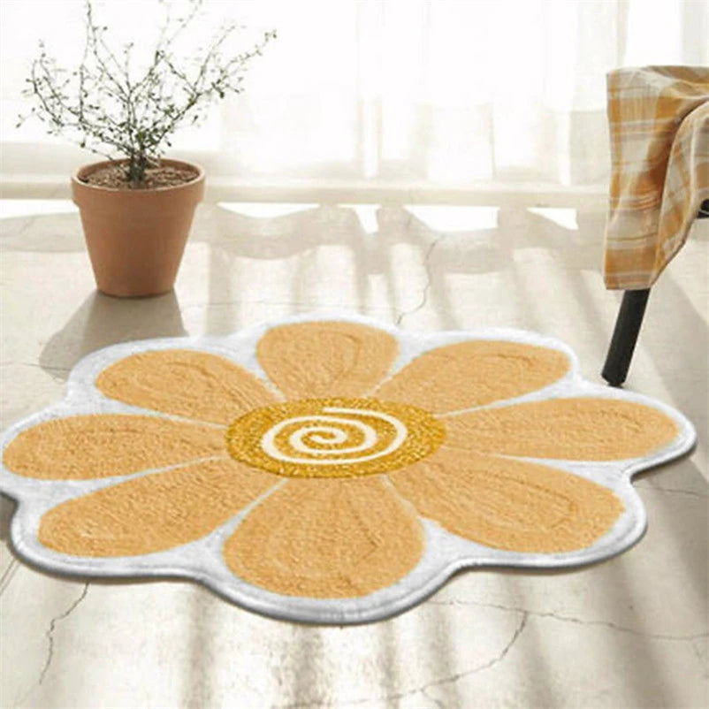 Round Smiley Flower Rug - Soft & Non-Slip Floor Mat for Bedside and Entryway