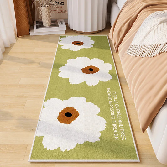 Green Velvet Bedside Mat - Plush Girlish Floor Cushion for Room Decor
