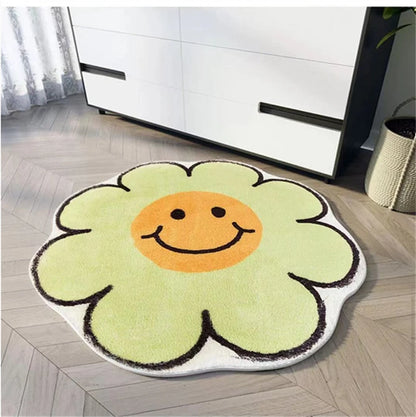 Round Smiley Flower Rug - Soft & Non-Slip Floor Mat for Bedside and Entryway