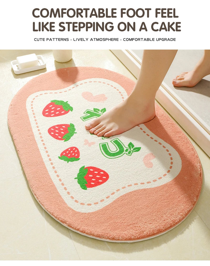 Small Fresh Floral Bath Mat, Absorbent Non-Slip Bathroom Rug with Words, Soft Toilet & Bedroom Floor Carpet, Decorative Entrance Doormat