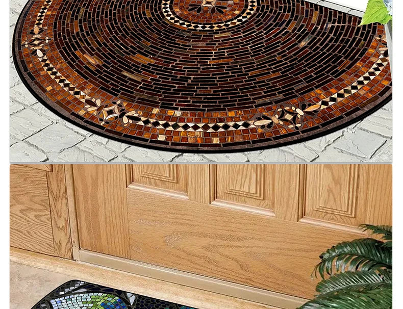 Floral Semi-Circular Doormat - Decorative & Durable Outdoor/Indoor Entrance Rug