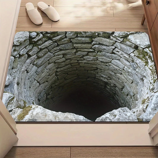 3D Stone Well Bath Mat - Visual Illusion, Absorbent & Non-Slip Bathroom Rug