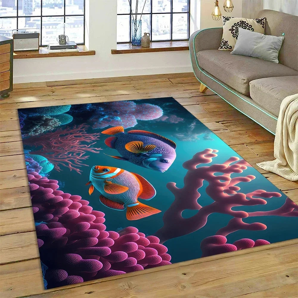 3D Dolphin Area Rug for Kids Room | Underwater World Theme | Non-Slip Playmat