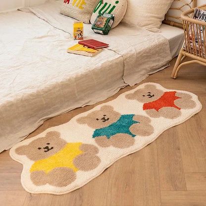 Three Bears Faux Wool Rug - Cute Cartoon Mat for Coffee Table & Bathroom
