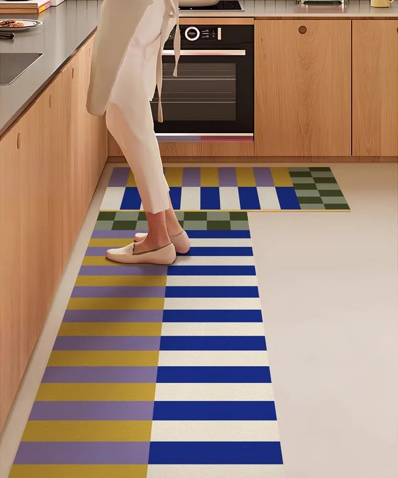 Retro Striped Diatomite Kitchen Mat - Absorbent, Non-Slip & Easy to Scrub Floor Pad