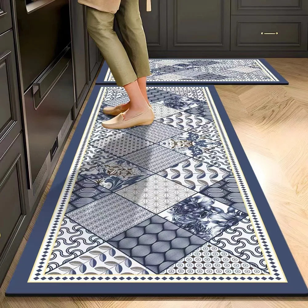 Plush Velvet Kitchen Mat - Oil-Proof, Absorbent & Non-Slip Floor Rug, Machine Washable