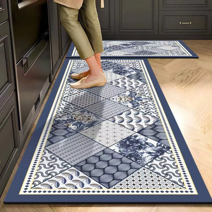 Plush Velvet Kitchen Mat - Oil-Proof, Absorbent & Non-Slip Floor Rug, Machine Washable